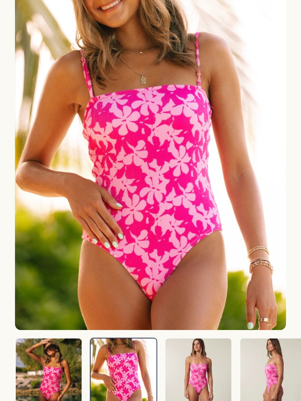 Honey swim Fresca Ribbed | Classic One Piece pink floral- removable straps - Picture 4 of 4